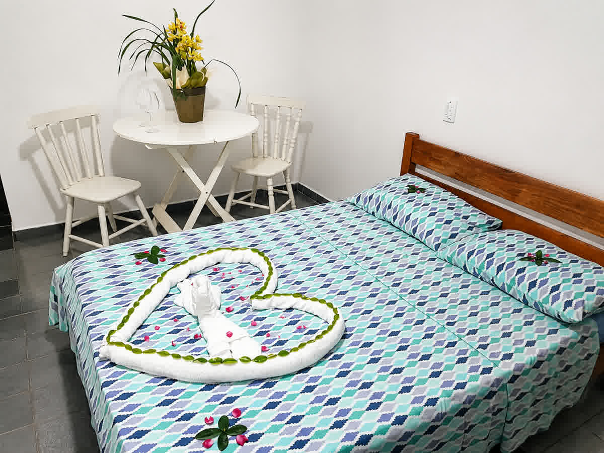 Quarto duplo com arrumação decorativa
